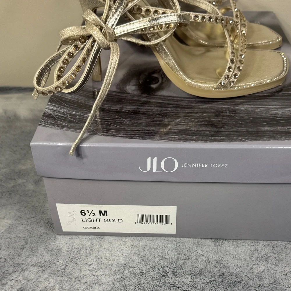 JLO Jennifer Lopez Gardina Gold Rhinestone Wrap Stiletto - Size 6.5